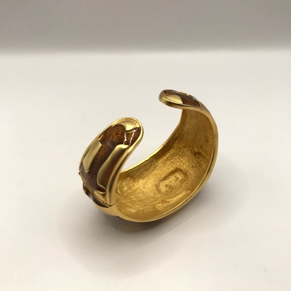 Gold-Tone and Brown Enamel Patterned Cuff Bracelet - Picture 5 of 9